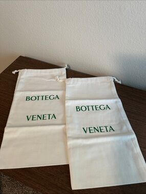 Bottega Veneta White Drawstring Dust Bags with Green Logo